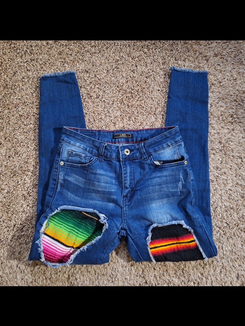 L&B Lucky & Blessed Southwestern Serape Patch Festival Skinny Jeans - Size 8